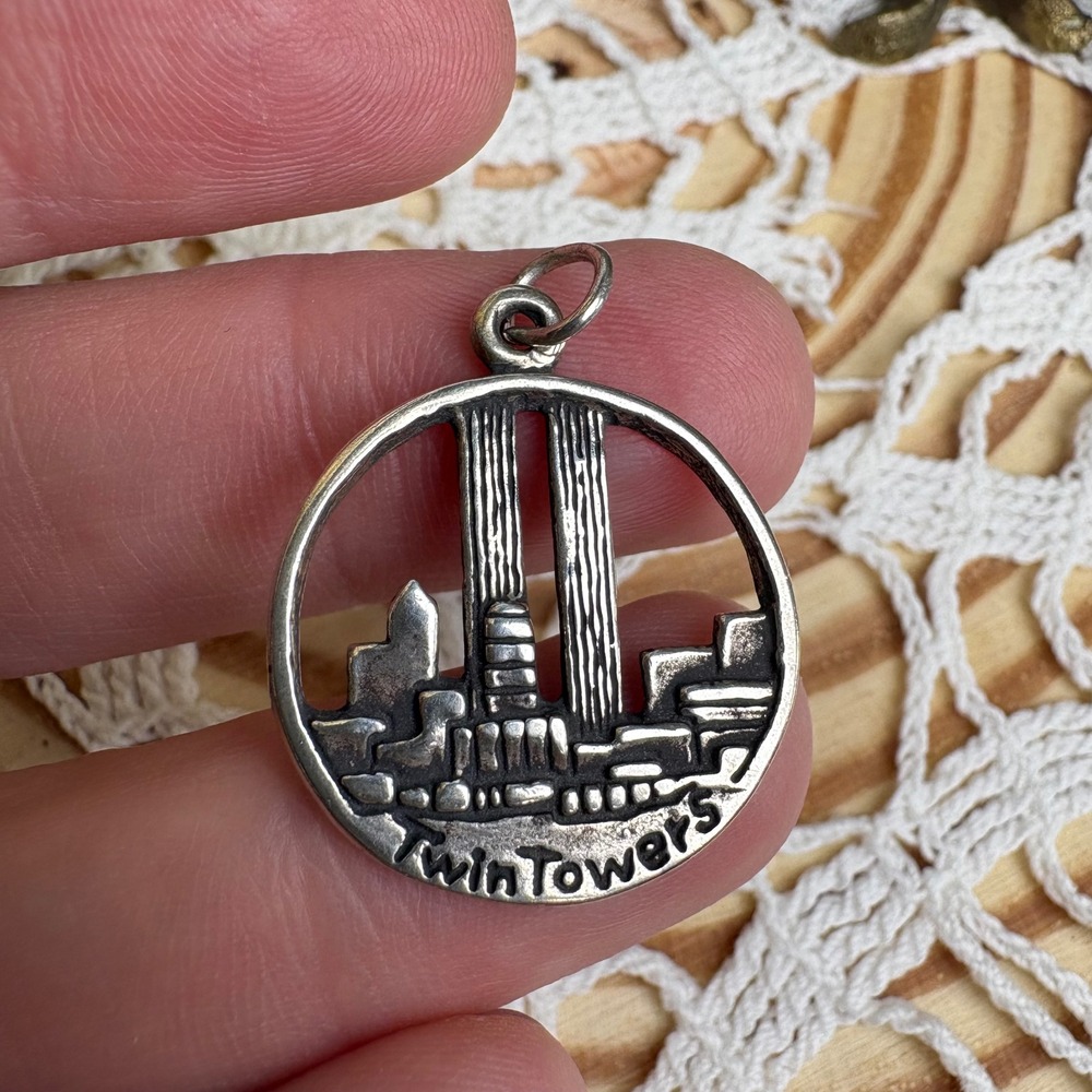 Vintage Silver Twin Towers NYC Charm Pendant 925 Sterling Silver
